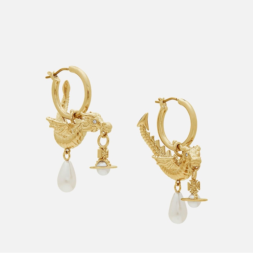 Vivienne Westwood Gold Dragon with Pearl Earrings BNIB